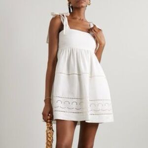 Jonathan Simkhai Klementine Linen Lace Mini Dress White Sleeveless 10